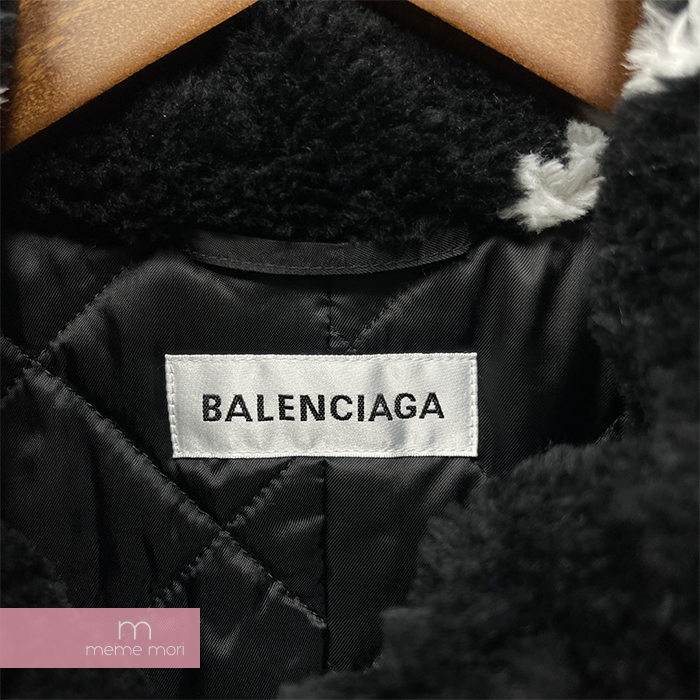BALENCIAGA【新品・未使用品】【40】 BALENCIAGA 2019AW Oversized Logo Faux Fur Coat  583846 TGQ02 バレンシアガ オーバーサイズロゴフェイクファーコート 中綿ロングコート 総柄ロゴ 裏地キルティング ブラック サイズ40